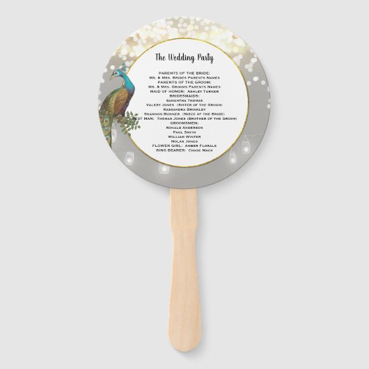 Éventail Boho Peacock Gris Turquoise Gold Wedding Programme (Dos)