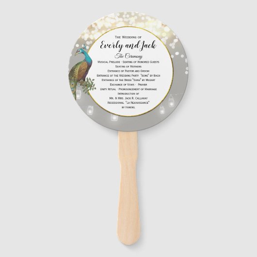 Éventail Boho Peacock Gris Turquoise Gold Wedding Programme (Devant)