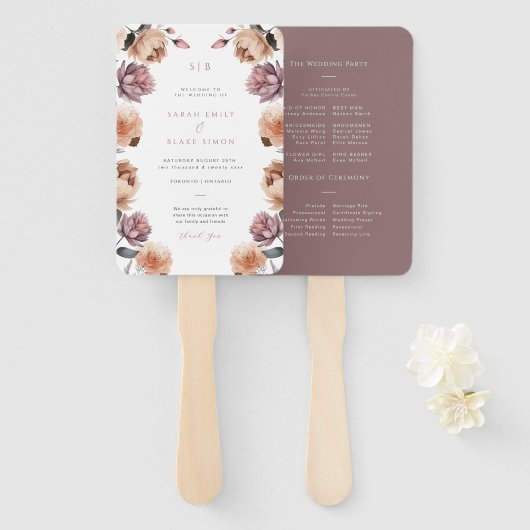 Éventail Boho Purple Floral Garden Programme de mariage (Devant et derrière)