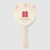 Éventail Boho rouge et beige floral mariage chinois (Devant)