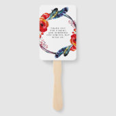 Éventail Boho Rouge moderne Plumes Mariage Merci (Dos)
