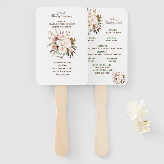 Éventail Boho Soft Coloured Rose Wedding Programme Fans (Devant et derrière)
