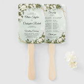 Éventail Boho verdure olivier feuillage or cadre roses blan (Devant et derrière)