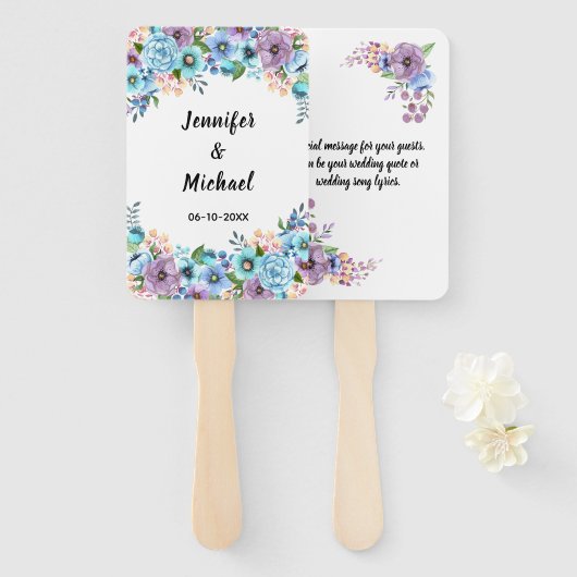 Éventail Boho Watercolor Floral Lilac & Turquoise Personnal (Devant et derrière)