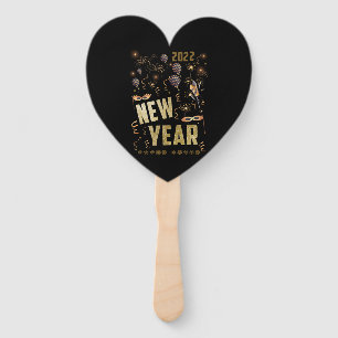 Éventail Bonne Année 2022, Fête Pailletée Or de Fêtes