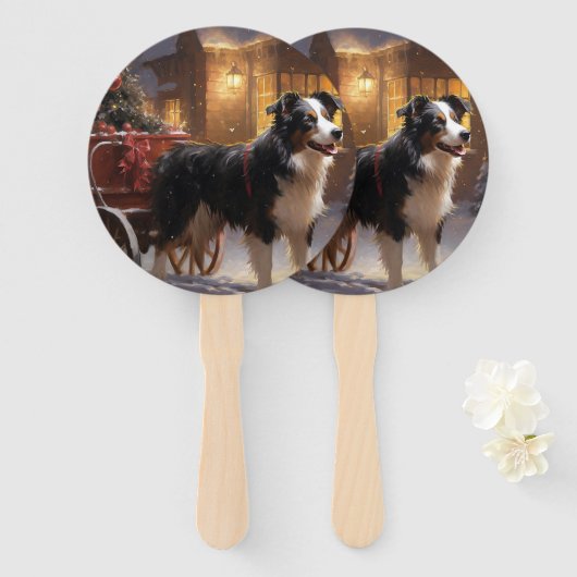 Éventail Border Collie Saison de Noël Fêtes (Devant et derrière)