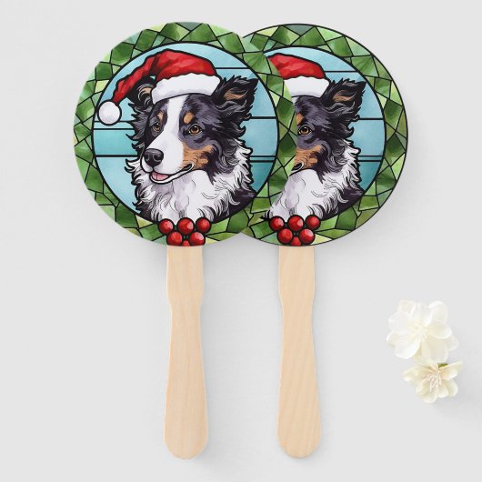 Éventail Border Collie Vitrail Noël (Devant et derrière)