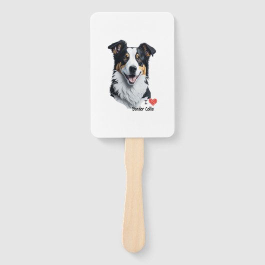 Éventail Bordure Collie face (avec le texte I Love) (Devant)