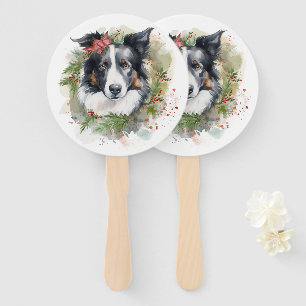 Éventail Bordure Collie Fête de Noël Wreath Pup