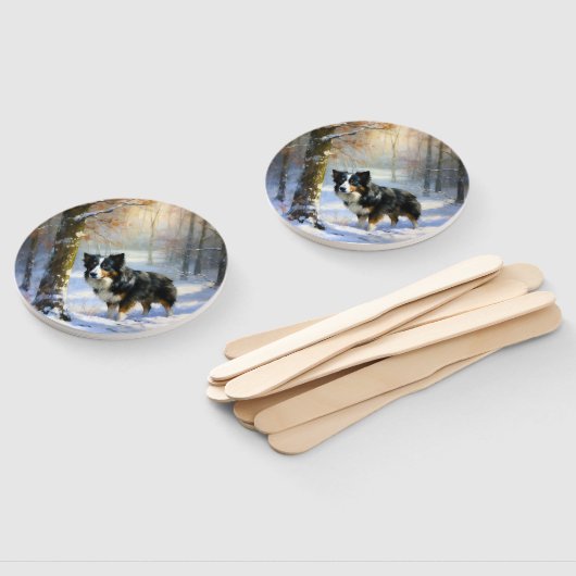 Éventail Bordure Collie Laisser neiger Noël (Non-assemblé)