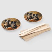 Éventail Bordure Collie Puppy Automne Citrouille de plaisir (Non-assemblé)