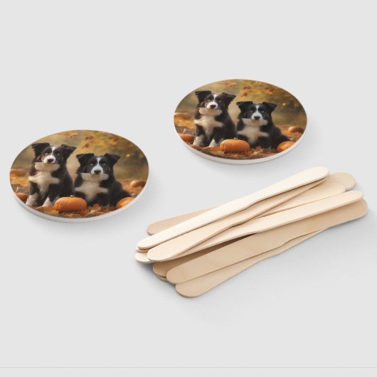 Éventail Bordure Collie Puppy Automne Citrouille de plaisir (Non-assemblé)