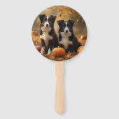 Éventail Bordure Collie Puppy Automne Citrouille de plaisir (Devant)