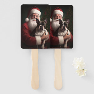 Éventail Boston Terrier avec le Père Noël Festif Noël