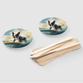 Éventail Boston Terrier Beach Surfing Peinture (Non-assemblé)