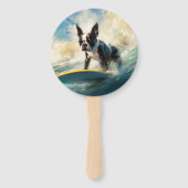 Éventail Boston Terrier Beach Surfing Peinture (Devant)