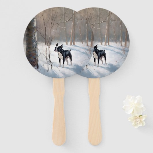 Éventail Boston Terrier Laisser neiger Noël (Devant et derrière)