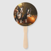 Éventail Boston Terrier Puppy Automne Citrouille de plaisir (Devant)