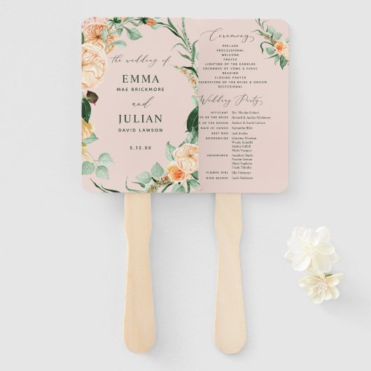 Éventail Botanique Boho Green Programme de mariage rose pâl (Devant et derrière)