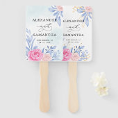 Éventail Botanique dorée verdure rose rose Mariage (Devant et derrière)