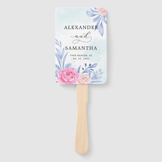 Éventail Botanique dorée verdure rose rose Mariage (Devant)