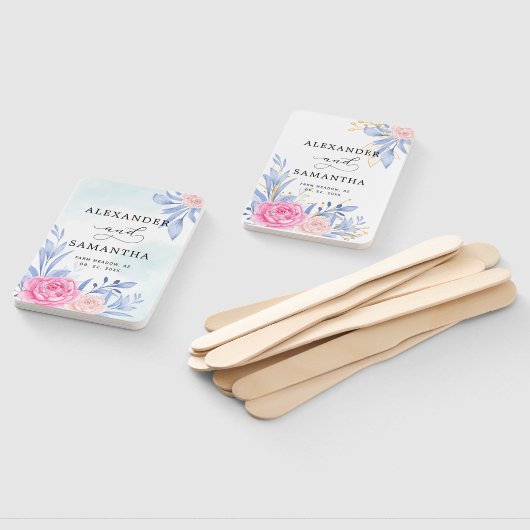 Éventail Botanique dorée verdure rose rose Mariage (Non-assemblé)