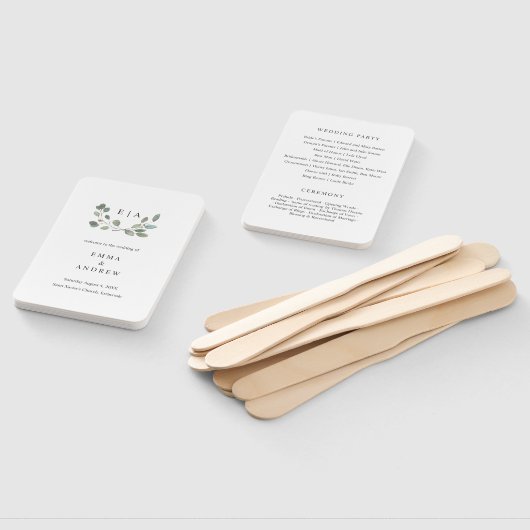 Éventail Botanique Eucalyptus Feuille Mariage programme de  (Non-assemblé)