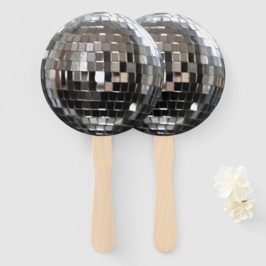 Éventail Boule disco métallisée argentée (Devant et derrière)