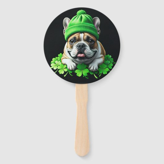 Éventail Bouledogue français Saint-Patrick Day Trèfle Chanc (Devant)