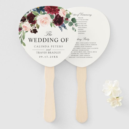 Éventail Bouquet Bourgogne | Programme de mariage (Devant et derrière)