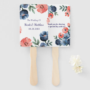 Éventail Bouquet Mariage bleu et corail