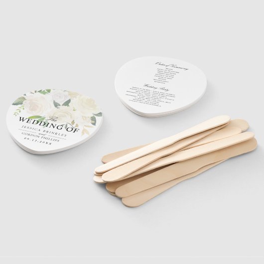 Éventail Bouquet Rose blanche | Programme de mariage (Non-assemblé)