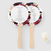 Éventail Bourgogne Et Marine Blue Floral Wedding Programme (Devant et derrière)