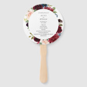 Éventail Bourgogne Et Marine Blue Floral Wedding Programme (Devant)