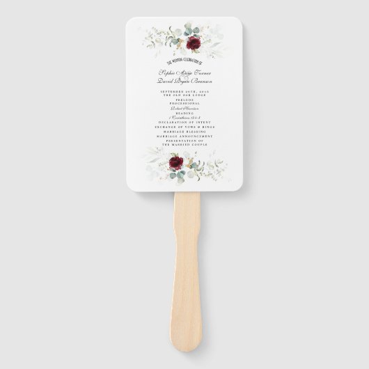 Éventail Bourgogne Floral Greenery Programme de mariage Ven (Devant)
