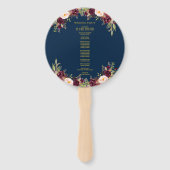 Éventail Bourgogne Floral Navy Blue Gold Wedding Programme (Dos)