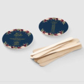 Éventail Bourgogne Floral Navy Blue Gold Wedding Programme (Non-assemblé)