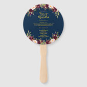 Éventail Bourgogne Floral Navy Blue Gold Wedding Programme (Devant)