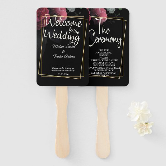 Éventail Bourgogne Floral Rustique (Devant et derrière)