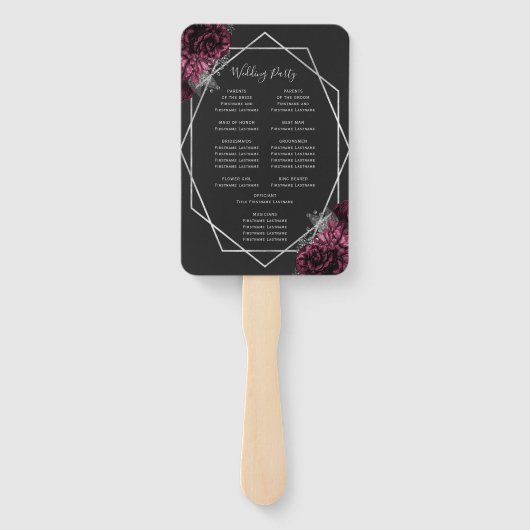 Éventail Bourgogne Floral Silver Geo Black Wedding Programm (Dos)