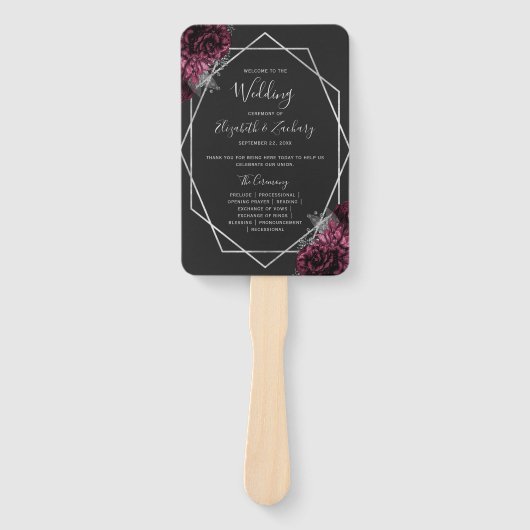 Éventail Bourgogne Floral Silver Geo Black Wedding Programm (Devant)