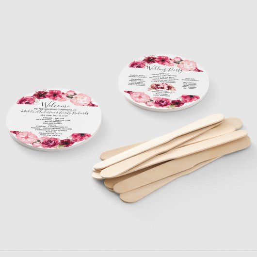 Éventail Bourgogne Floral Wreath Mariage Cérémonie Programm (Non-assemblé)