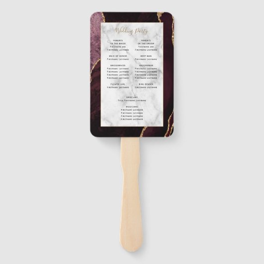Éventail Bourgogne Gold Agate Marble Wedding Programme (Dos)