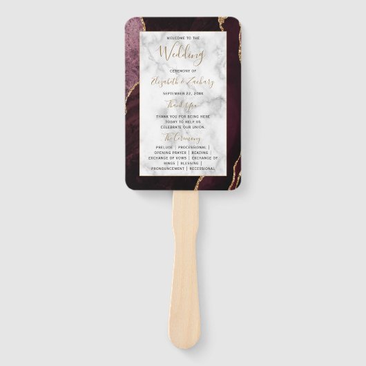 Éventail Bourgogne Gold Agate Marble Wedding Programme (Devant)