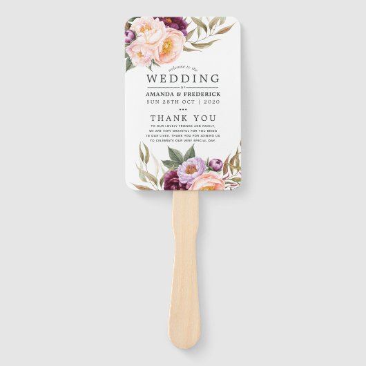 Éventail Bourgogne Marsala et Peach Floral Wedding Program (Devant)