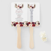 Éventail Bourgogne Marsala Floral Antlers Programme Monogra (Devant et derrière)