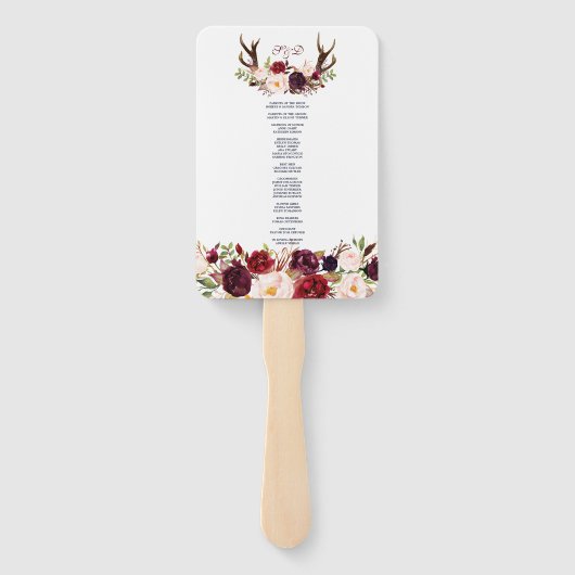 Éventail Bourgogne Marsala Floral Antlers Programme Monogra (Dos)