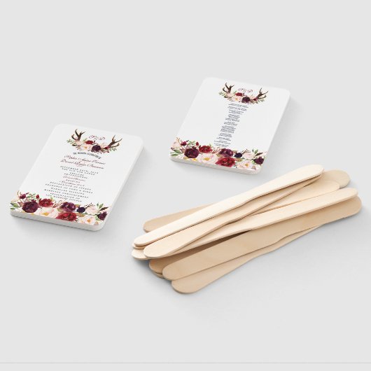 Éventail Bourgogne Marsala Floral Antlers Programme Monogra (Non-assemblé)