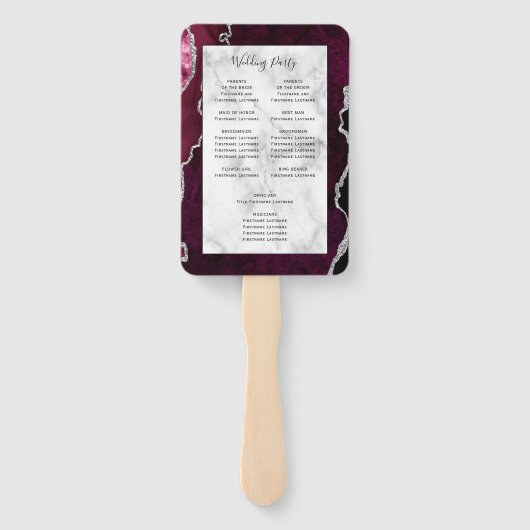 Éventail Bourgogne - Programme de mariage marbré avec vieil (Dos)