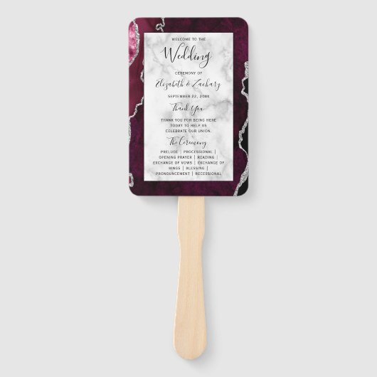 Éventail Bourgogne - Programme de mariage marbré avec vieil (Devant)